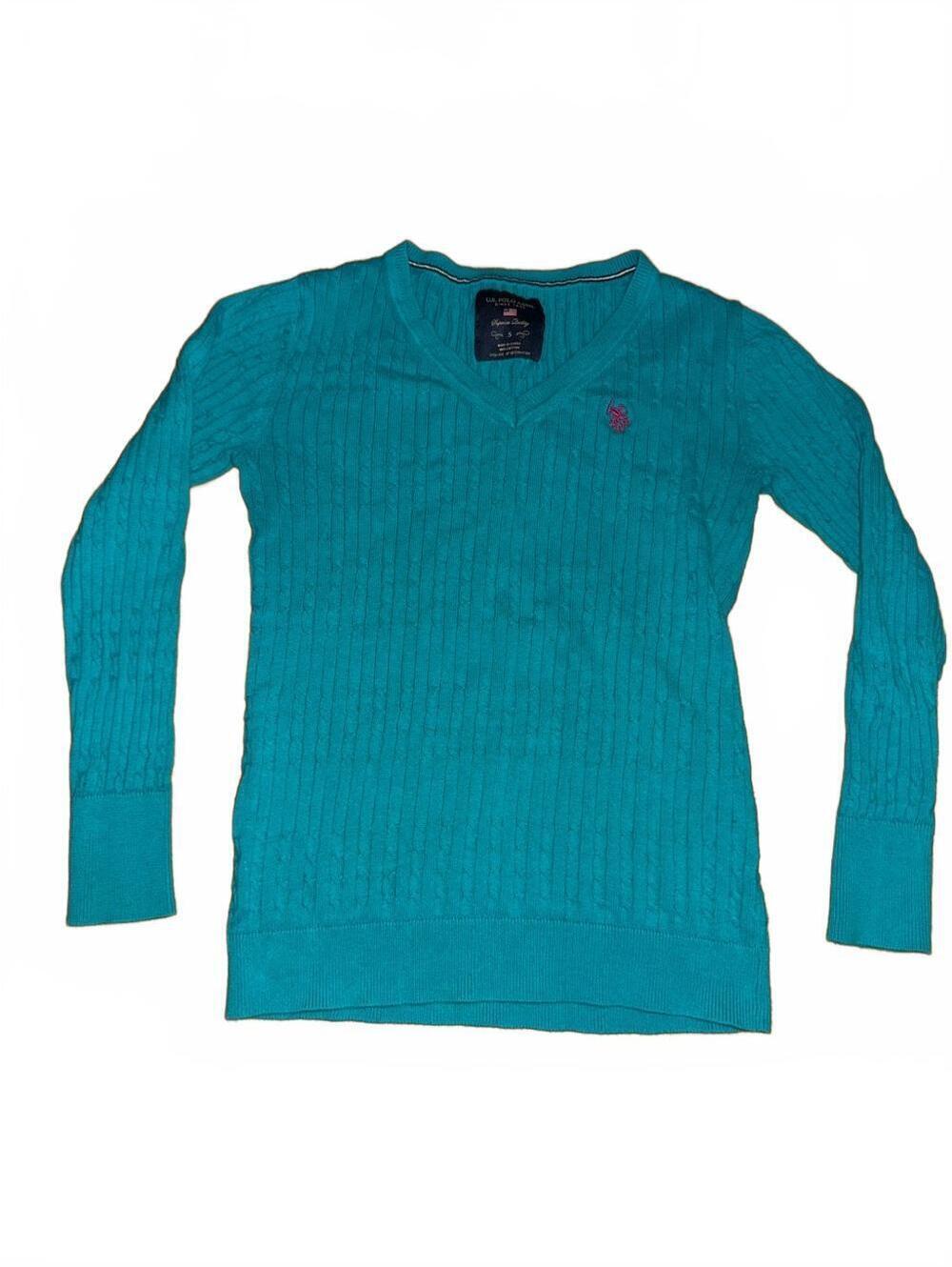 Us Polo Assn womens Teal Cable Knit Sweater sz S pink logo preppy old money
